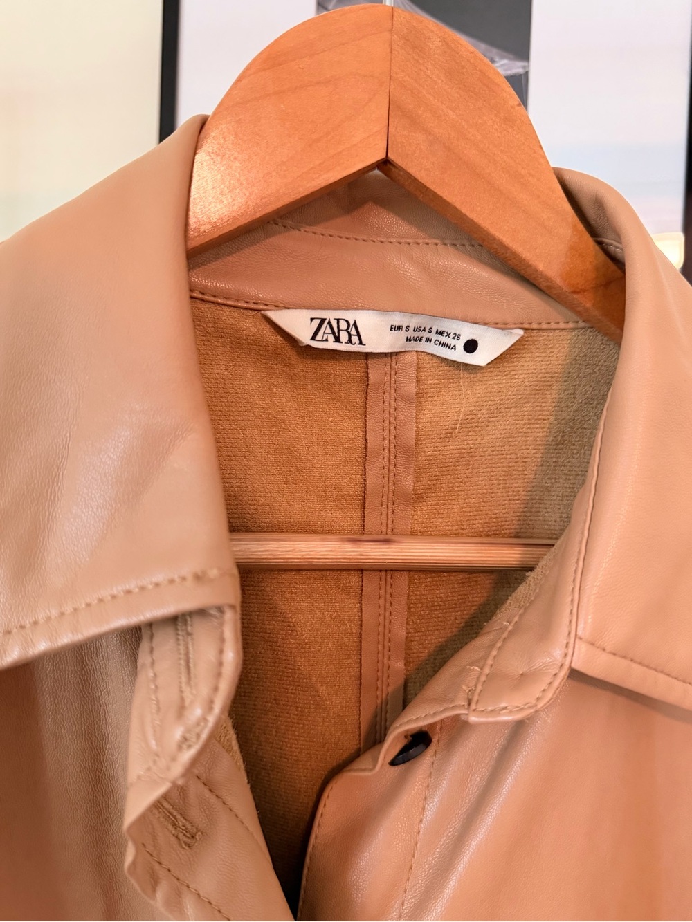 Zara Faux Leather Long Shirt Jacket in Tan - Picture 3 of 4